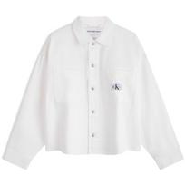 Calvin Klein Classic Retro Pure Cotton Simple Pocket Loose Shirt Men shirts Denim-White J325552 XL
