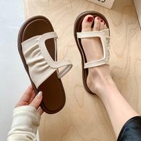 Women's Summer Non-Slip Flat Flip Flops - Popular Fashion Beach Slippers 36-37 beige