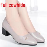 Genuine Leather Mid-Heel Chunky Shoes for Middle-Aged and Elderly Women - Soft Sole for Spring and Autumn 38