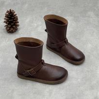Johnature Genuine Leather Flat Mid-calf Boots Versatile Round Toe Soft Cowhide Women's Shoes 35 kava
