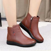 Winter Warm Shoes Woman Black Short Boot With Fur Women's Leather Ankle Boots Women  Waterproof Ladies Zip Up Booties 35 ruda