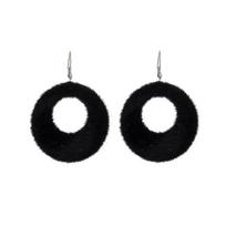 Black plush round pendants hook earrings for women bohemian elegant light dangle earring hollow circle brincos feminino