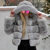 Žieminė moteriška kailinė striukė Viršutinis drabužis Trumpa dirbtinio kailio striukė Kailinė purus striukė Prabangi moteriška dirbtinio kailio M gray