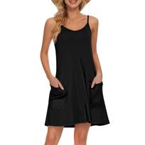 Women's Summer Casual Straps Sundress With Pockets Short Beach Vacation Tank Dresses L juoda