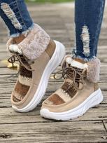 Women's Cozy Platform Snow Boots Winter Warm Faux Fur Lined Anti-Slip Ankle Boot for Women Plush Fleece Lined Short Booties Lace-Up High Top Shoes 36 smėlis