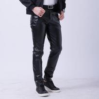 Thin Leather Pants Men's Moto Pants Spring Summer Fashion Color Elastic Slim Fit PU Trousers Windproof Waterproof Man Bottoms KTB 28 juoda
