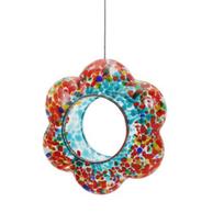 Colorful Glass Bird Feeder Outside Hanging Fly Through Bird Feeder Flower Shape Birdfeeder for Blue Jay Finch Garden Decor A
