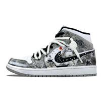 Jordan Air Jordan 1 Cushioning Mid top Vintage Basketball Shoes Men's Black White 554724-092(Team252-) 44.5