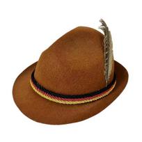 Skrybėlė Oktoberfest Fedora Retro Bavarijos stiliaus unisex kepurė su plunksnomis ir virvėmis Dekoras XX a. XX a. teminiai vakarėliai Cosplay renginių kepurė ruda