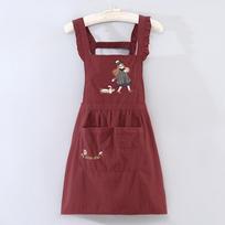 Cartoon Kitchen Apron Princess Style Anti-fouling Cooking Baking Bibs Cross Back Waterproof Restaurant Uniform for Women raudona