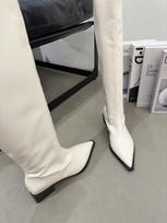 Fashion Pointed Toe Knee High Boots Women High Heels Snow Boots Woman Pleated Leather Goth Shoes Winter New Sexy Motorcycle Botas Mujer 35 smėlis