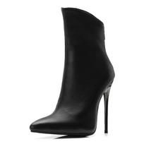 Women's High-heeled Short Boots Sexy European and American Style Pointed-toed Thin-heeled Large-size Solid-color Short Boots 34 juoda