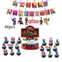 Roblox Birth Date Celebration Decorations Supplie Party Celebration Disposable banner pennant Tablecloth Cup Board paper Infant Shower collection