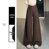Women's Coffee Corduroy High-Waisted Wide-Leg Pants, 2026 Spring Collection L