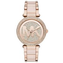 Michael Kors MK6176 Parker Crystal Pave Logo Dial Ladies 39mm Watch 39mm ryškiai rožinė