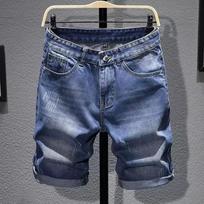 Mens Blue Washed Denim Rolled Cuff Casual Shorts 27 mėlyna