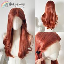 Red Orange Lace Front Wig for Women 26inch Long Wavy Wig Body Wave 13x4 Lace Frontal Synthetic Lace Wigs Nature Hairline Cosplay (as the picture,24inches&150%&1pc)