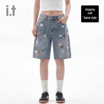 Unisex American High Street Distressed Graffiti Denim Shorts 29