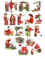 17pcs Cute Retro and  Red Garden Girlt set Stickers,Handbook Scrapbooking Literature And Art, Characters Decoration Mobile Phone balta