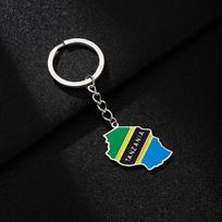 Retro Tanzania Map Flag Keychain - Ethnic Style Titanium Steel Accessory for Men and Women