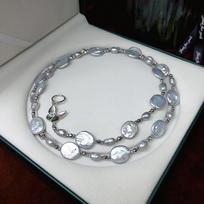 Haze Blue Baroque Pearl Necklace with Butterfly Clasp