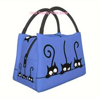 Black Cat Design Insulated Lunch Bag - Polyester Rectangle Tote with Animal Theme, Hand Washable, Manual Cooling, Portable Reusa One Size