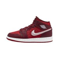 Air Jordan 1 Mid SE PS Red Quilted Kids Sneakers Gym-Red Dark-Beetroot White AV5173-600 35