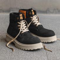 Breathable Men's Casual Boots Fashion Denim Cloth Short Boots Retro Work Boots Platform Men Ankle Boots Handmade High Top Shoes 39 juoda