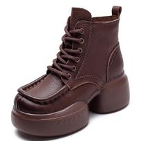 GKTINOO Women Motorcycle Boots Genuine Leather 2025 New Zip Thick Soled Women Shoes Sewing Handmade Retro Short Platform Boots 34