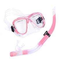 Large vision mask, tempered glass diving goggles snorkel set. 3266-302 two-piece set rožinė