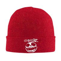 Gorillaz  Beanie Hats  Bonnet Hats Female Male Street Y2K Hippie Skullies Beanies Spring Pattern Elastic Caps One Size red