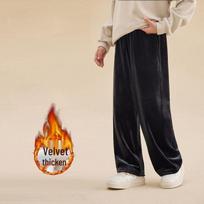 Girls' Plus Velvet Wide-Leg Pants – Stylish & Trendy Autumn/Winter 2025 150 cm
