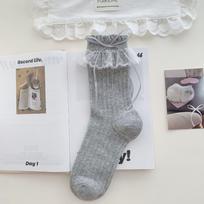 Women's Mid-Calf Ballet Style Socks: Grey Lace Trim with Sweet Bow, Korean-Inspired Summer Fashion One Size pilka
