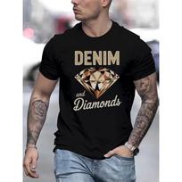 Polyester Men'S Denim and Diamonds Graphic T-Shirt - Stylish Diamond Print Tee for Men S juoda