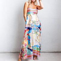 Summer wind new sexy women's clothing high waist printing vacation style swinging suspender dress S