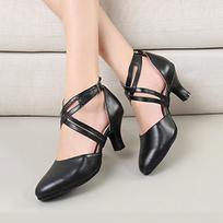Mid-heel Double Cross-straps Modern Social Dance Shoes Adult Women Suede Soles Latin Dance Shoes Heeled 5.5cm 34 juoda