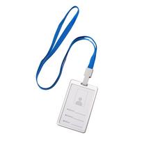 Aluminum Pocket Credit ID Card Badge Tag Holder Pass Case w/ Neck Strap Lanyard mėlyna