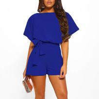 Womens Short Sleeve Wide Leg Pants Short Jumpsuit Strappy Playsuit M mėlyna