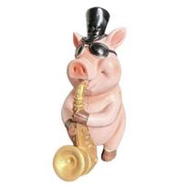 Cute Gentleman Pig Figurine Funny Resin Pig Playing Trumpet Sculpture for Living Room Bedroom Office Desk Home Decor 1pc