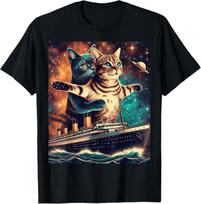 Funny Humor Titanic Cat Meme for Cat Lovers Sarcastic Unisex T-Shirt S įvairiaspalvis