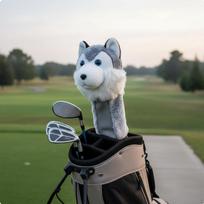 Pet Golf Headcover Soft and Comfortable Furry Driver Cover Shielded Dog Shaped Club for Gray White Husky