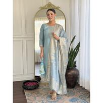 Women Top Tunic Kurti Pant Dupatta Set Indian Pakistani Salwar Kameez Designer L-40