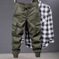Men's Tactical Cargo Jogger Pants - Military Green, Outdoor Casual for Spring & Autumn Hiking 4XL