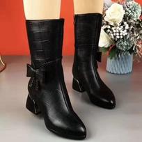 Women's Boots Designer Mid-calf High Heels Boots Casual Leather Boots for Women Plush Warm Winter Boot Botas Mujer2025 35