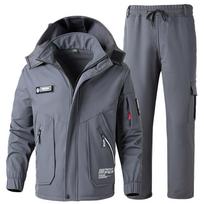 Vyriškas žieminis Softshell vandeniui atsparus terminis kostiumas lauko žygiams didesnio dydžio komplektas šilta striukė + šiltos kelnės, 2 dalių rinkinys XS