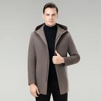 Men's Mid-Length Hooded Cashmere Coat with Raglan Sleeves and Down Liner 175/L [Suggested 120-140 jin] chaki
