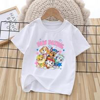 PAW Patrol Children Short Sleeve T-shirt Cartoon Chase Skye Print Pullover Boys Girls Summer Breathable Casual Cotton Tops Gifts 110 beige