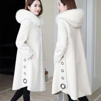 Granular sheep shearing coat women's medium and long winter imitation fox fur hooded integrated imitation fur coat M recommends 80-57.5 kg balta