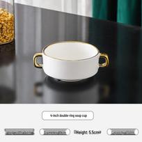 Zhi Shi Ceramic Gold Rim Double Handle Soup Cups, Set of 10