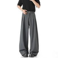 Men's Wide Leg Suit Pants High Waist Loose Fit Pleated Casual Trousers S pilka spalva